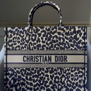 Dior Embroidered Large Leopard Book Tote Tan